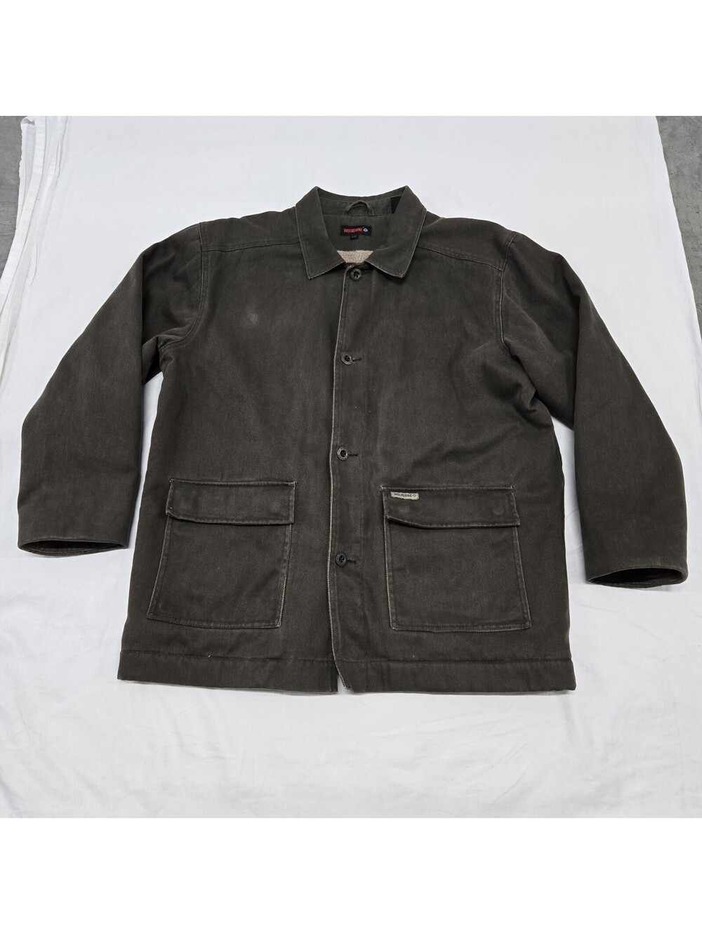 Size LARGE Men's Wolverine Fleece Lined Jacket Brown Button Up Coat 2 Pocket